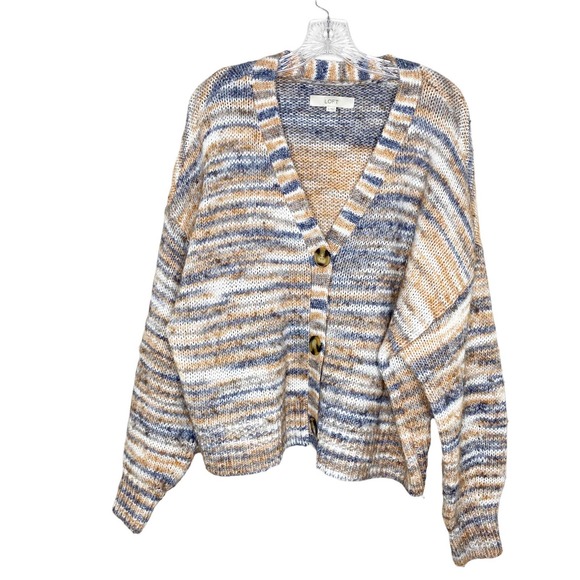 LOFT Sweaters - Loft Orange Gray Striped Button Up Wool Blend Boxy Cropped Cardigan Size XL